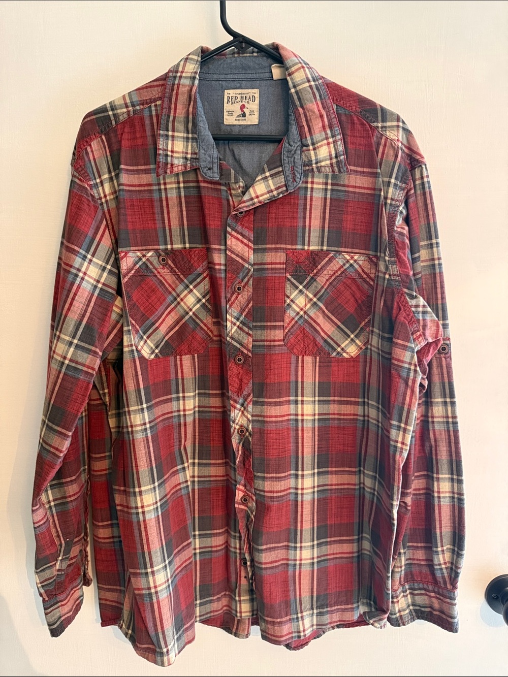 RedHead Men’s Red Plaid Casual Button-Down Shirt